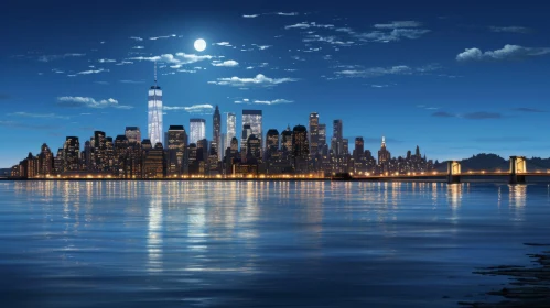 Tranquil Moonlit Cityscape - New York City