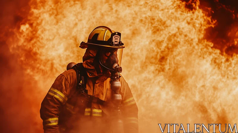 Brave Firefighter in Protective Gear Battling Fire AI Image