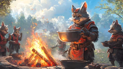 Fantasy Animals Cooking in the Forest