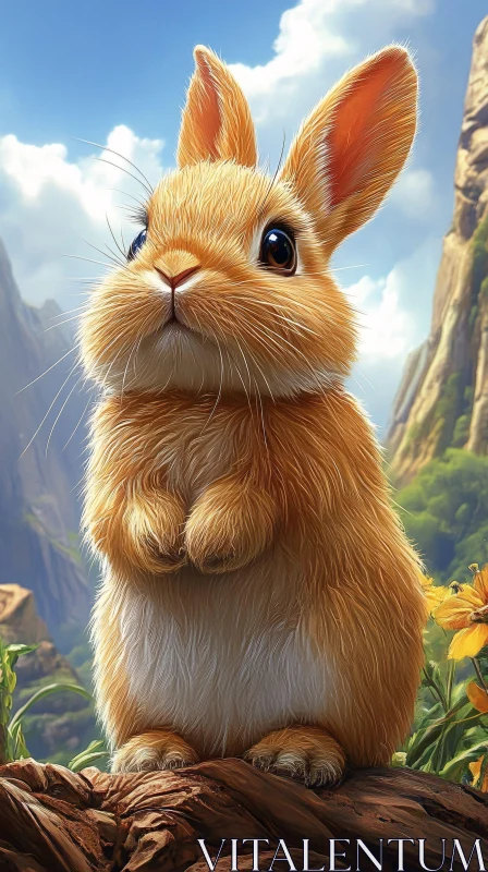 AI ART Charming Bunny in Mountainous Landscape