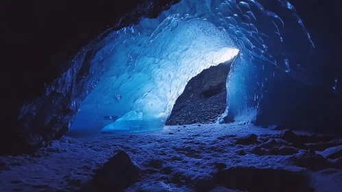 Breathtaking Ice Cave with Blue Glow