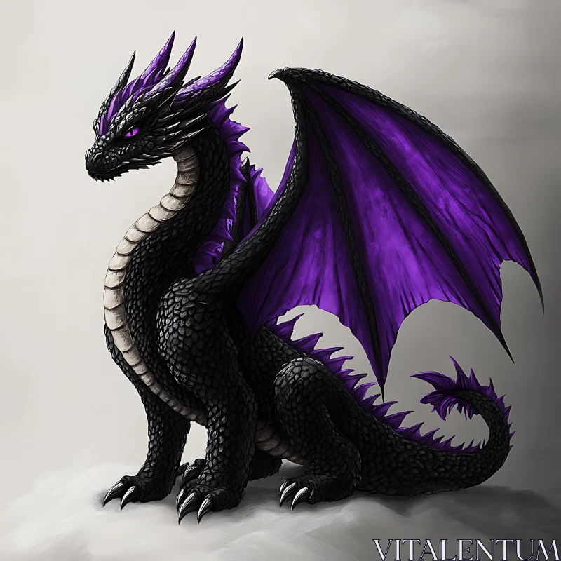 AI ART Black Dragon with Purple Wings