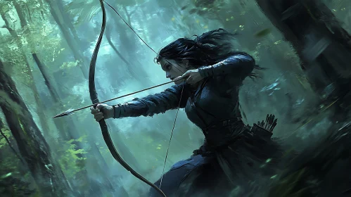 Female Archer in Misty Woods