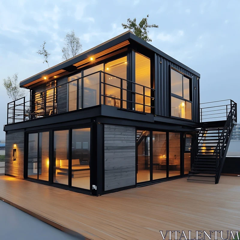 Minimalist Container House with Large Glass Windows AI Image