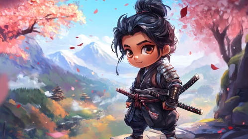 Anime Warrior in Mountain Landscape