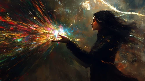 Mystic Woman Casting Colorful Spell