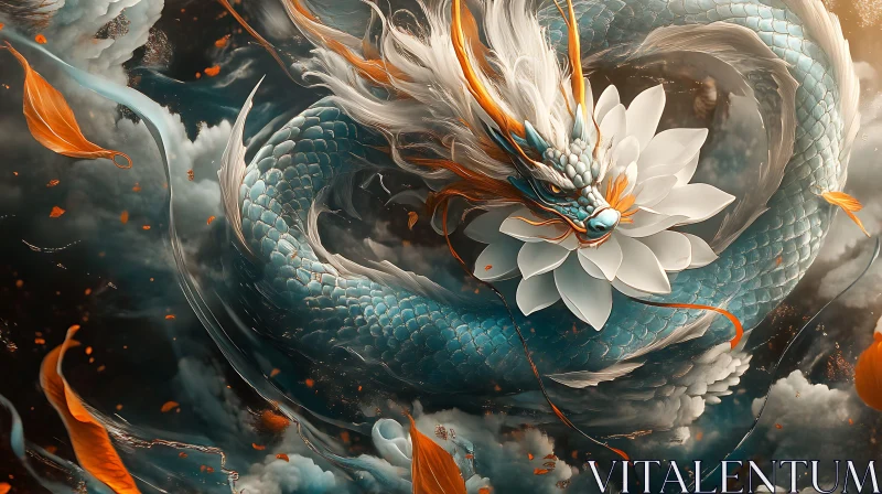 AI ART Azure Dragon and Lotus Bloom