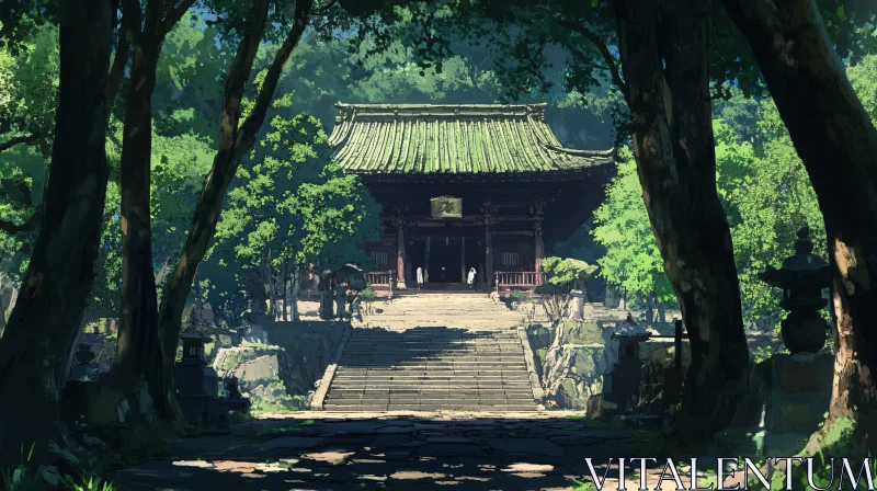 AI ART Japanese Temple Amidst Greenery