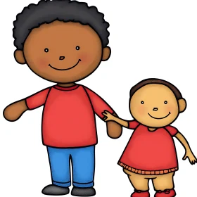 Two Cartoon Kids Holding Hands Art