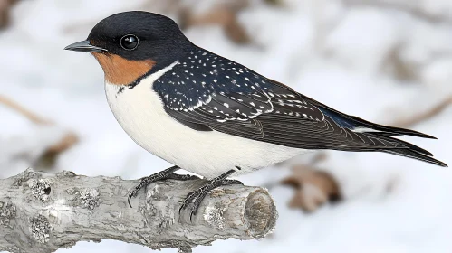 Perching Bird in Snowy Nature