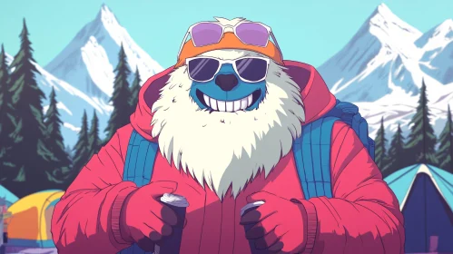 Smiling Yeti Hiker Cartoon Illustration