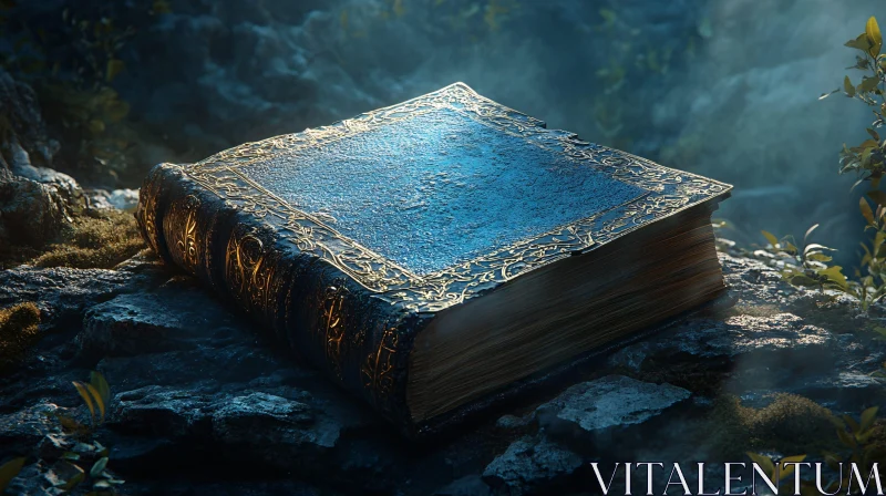 Mystical Book on Stone AI Image