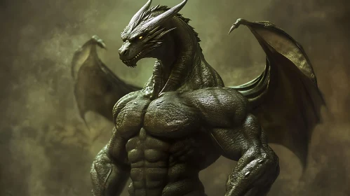 Muscular Dragon with Wings Spread