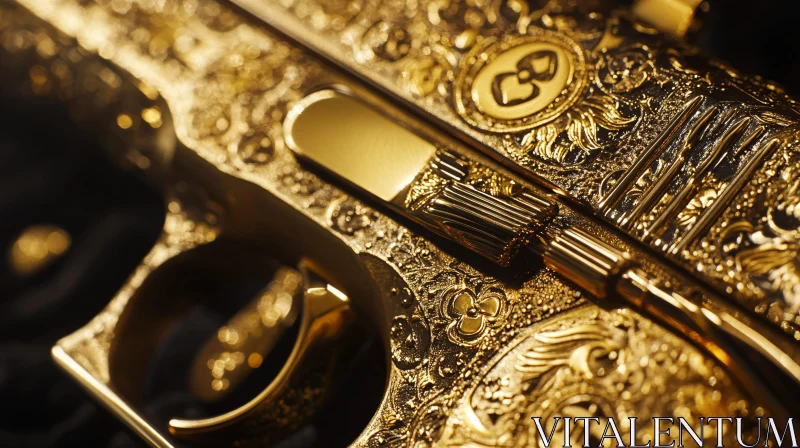 Detailed View of Luxurious Gold-Plated Firearm AI Image