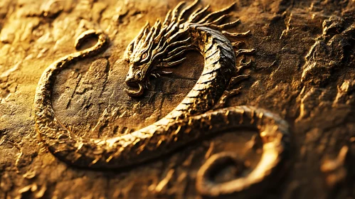 Ancient Golden Dragon Carving