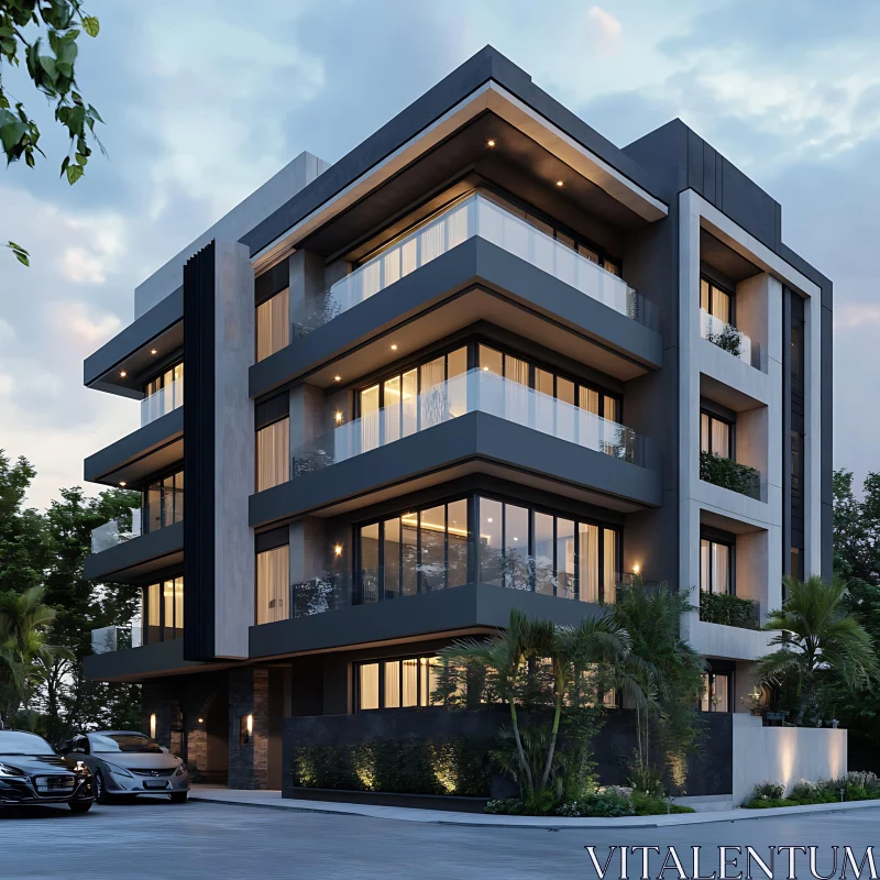 Urban Luxury Residence with Sleek Geometric Facade AI Image