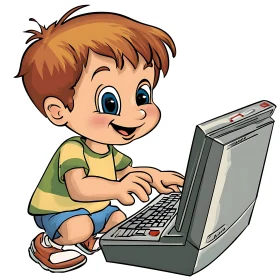 Cartoon Child with Laptop Illustration