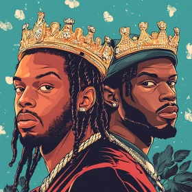 Two Crowned Figures in Cartoon Style