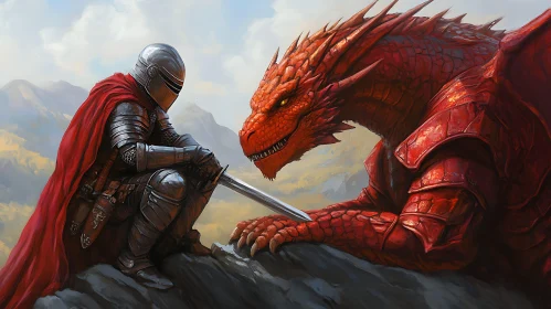 Dragon Confrontation with Armored Knight