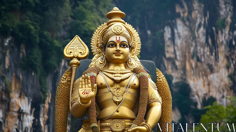 Serene Golden Statue in Natural Setting AI Image