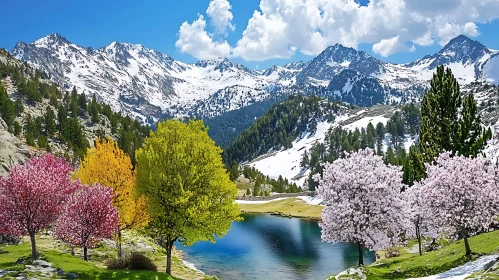 Vibrant Springtime in a Mountainous Region
