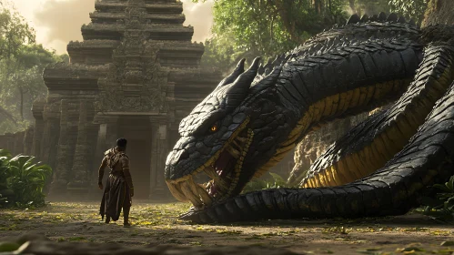 Jungle Encounter: Man and Giant Dragon