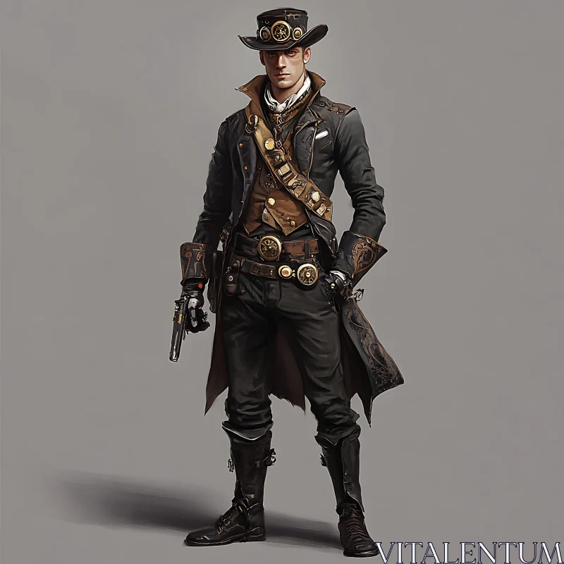 AI ART Man in Steampunk Outfit Holding Gun