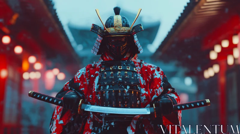 AI ART Armored Samurai with Drawn Sword