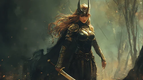 Female Warrior in Dark Armor Artwork