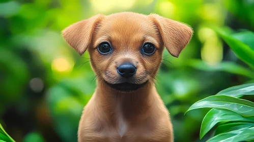 Cute Puppy in Greenery