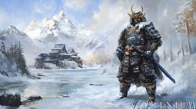 AI ART Guardian of the Peaks: Samurai in Snow