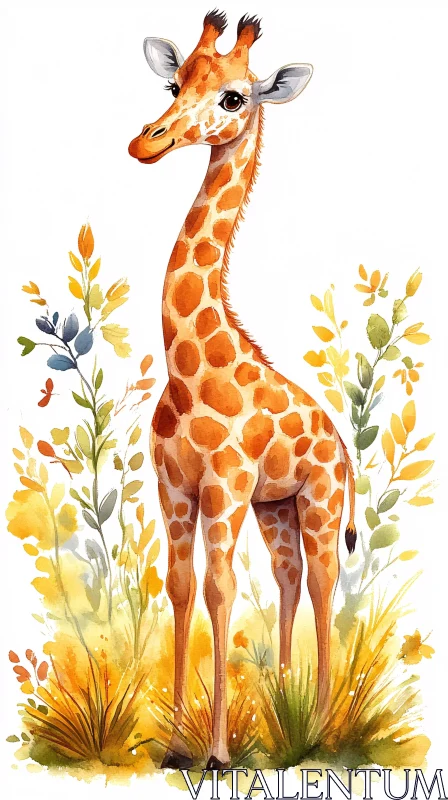 Giraffe in Watercolor AI Image