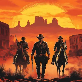 Western Cowboys at Sunset