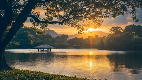 Golden Hour at the Lakeside Gazebo