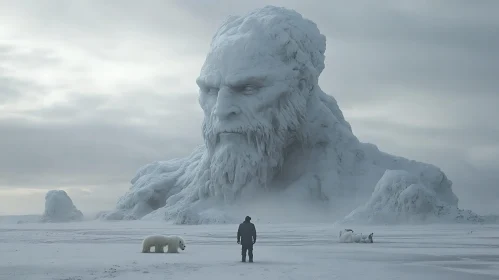 Colossal Ice Figure in Frozen Landscape