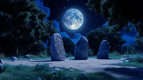 Moonlit Standing Stones Landscape