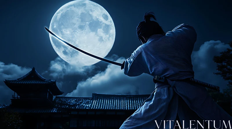 AI ART Moonlit Katana: A Samurai's Stance