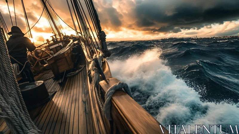 Sailing the Storm: An Old Ship's Journey AI Image