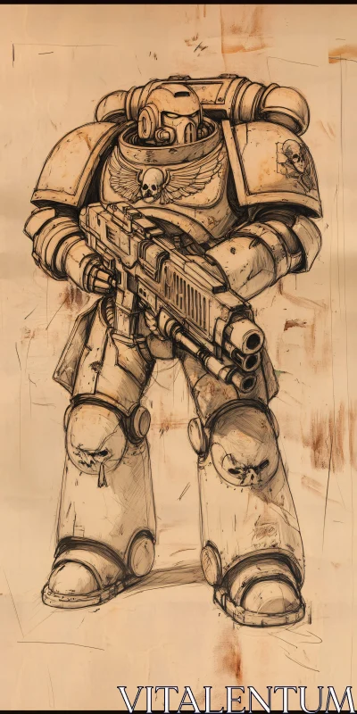 Armored Warrior Sketch AI Image