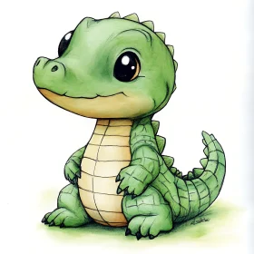 Cute Green Cartoon Crocodile Illustration