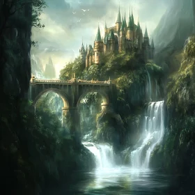 Fantasy Castle Overlooking Waterfalls