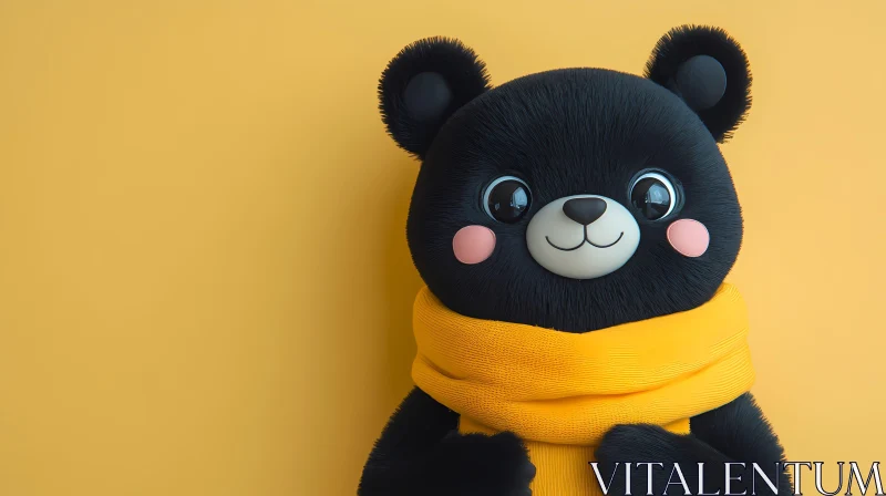 Cute Bear on Yellow Background AI Image