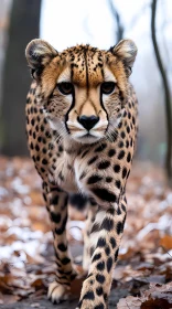 Wild Cheetah Among Autumn Leaves