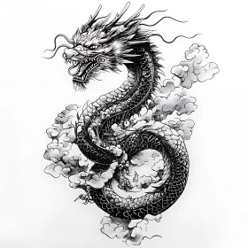 Coiled Dragon Ink Drawing