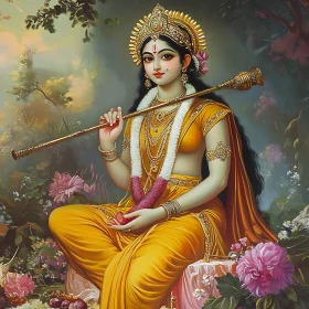 Serene Lady with Flute and Flowers