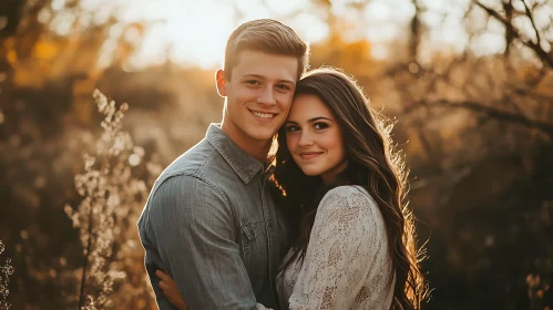 Affectionate Couple in Autumnal Setting