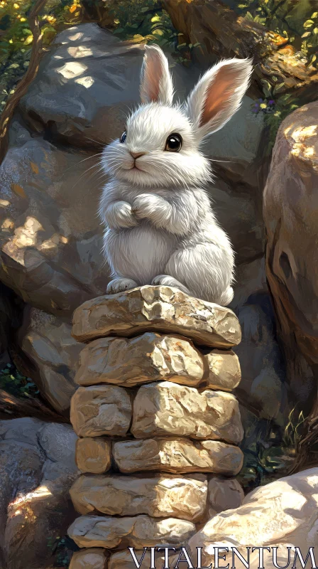 AI ART Charming White Bunny in Natural Setting