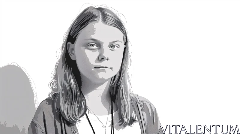 AI ART Greta Thunberg Portrait in Monochrome