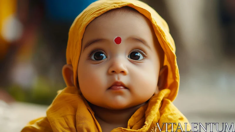 AI ART Innocence: A Baby's Gaze in Golden Light