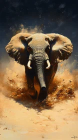 Wild Elephant Charge through Dust